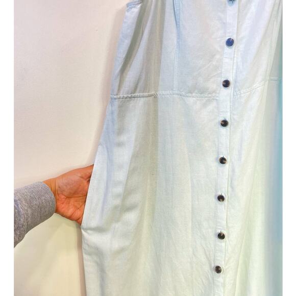 Something Navy Light Blue Linen Blend Maxi  Summer Staple Dress Button Up 1X - Picture 7 of 9